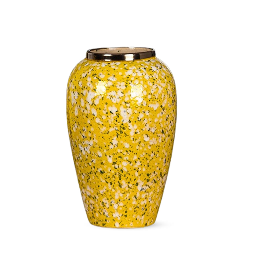 NNEAGS 30x19cm Yellow with White Mini Floral Medium Ceramic Flower Vase Elegant Living Room Home Decor