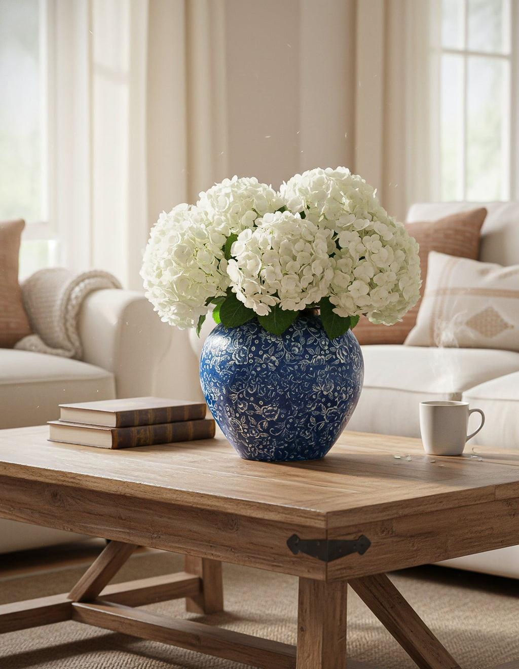 SOGA 21x22cm Blue with White Mini Floral Small Ceramic Flower Vase Elegant Living Room Home Decor