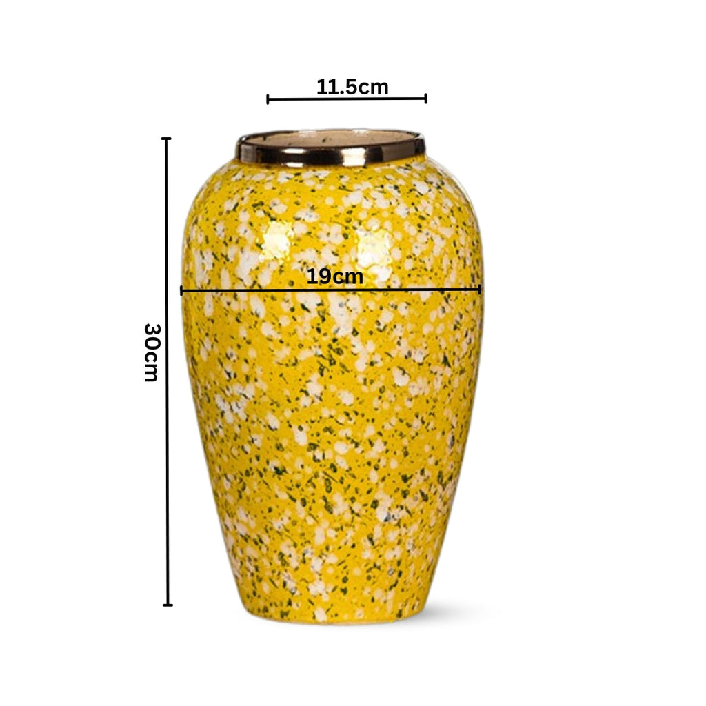NNEAGS 30x19cm Yellow with White Mini Floral Medium Ceramic Flower Vase Elegant Living Room Home Decor