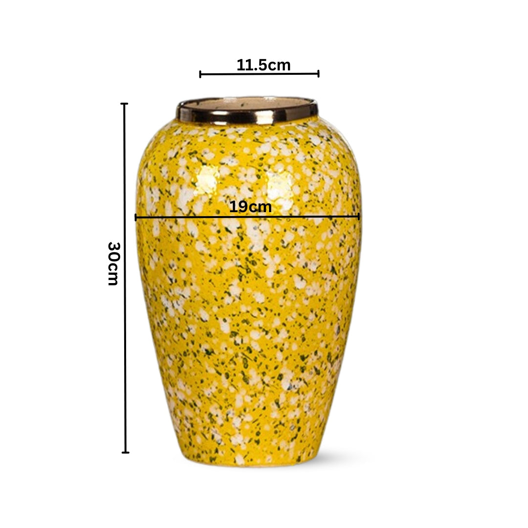 NNEAGS 30x19cm Yellow with White Mini Floral Medium Ceramic Flower Vase Elegant Living Room Home Decor