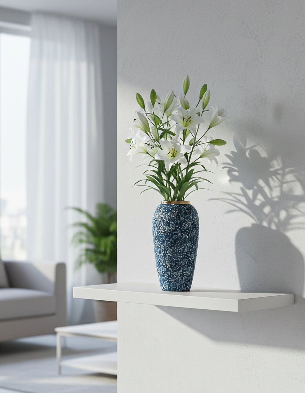 SOGA 35x17cm Blue with White Mini Floral Large Ceramic Flower Vase Elegant Living Room Home Decor