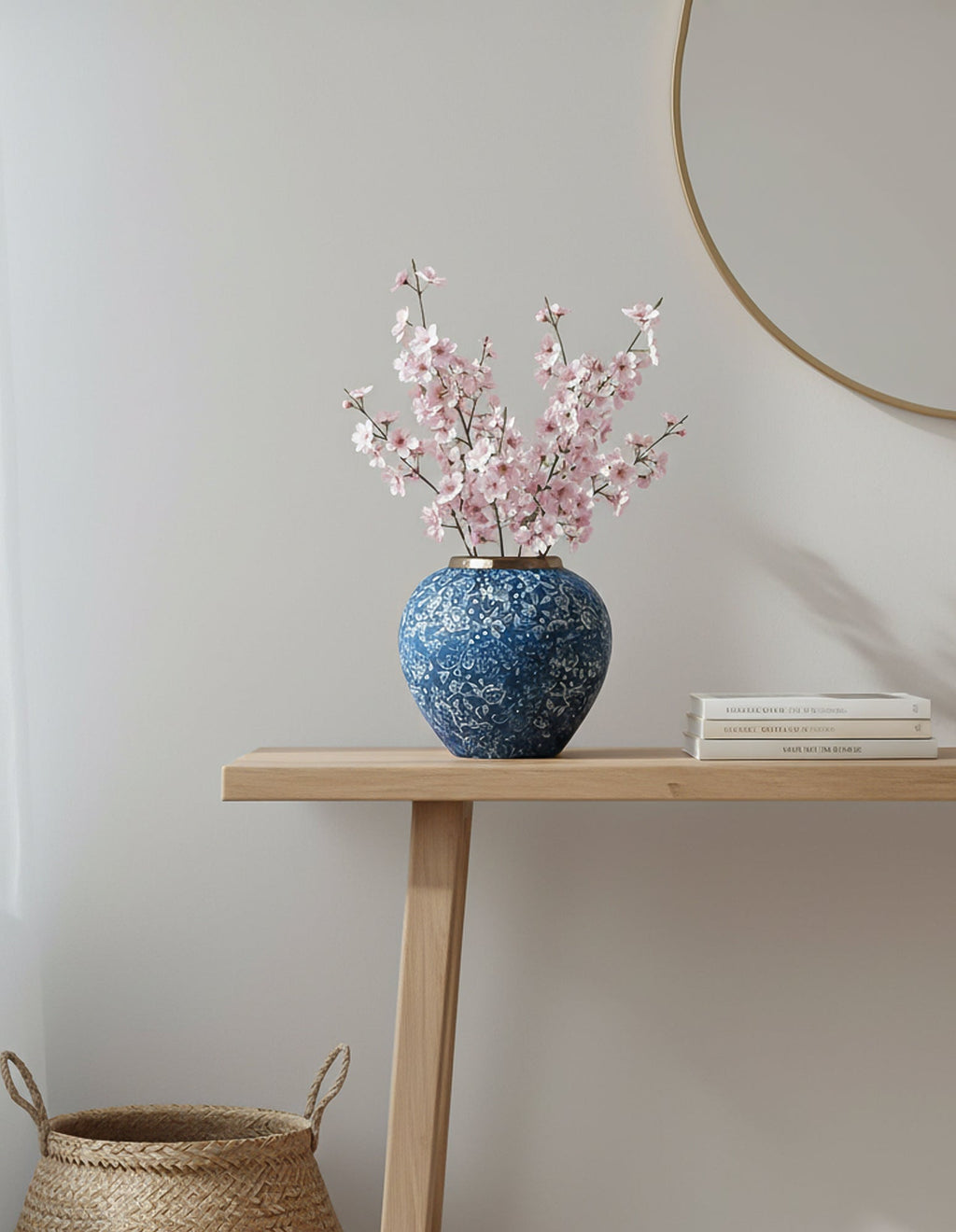 SOGA 21x22cm Blue with White Mini Floral Small Ceramic Flower Vase Elegant Living Room Home Decor