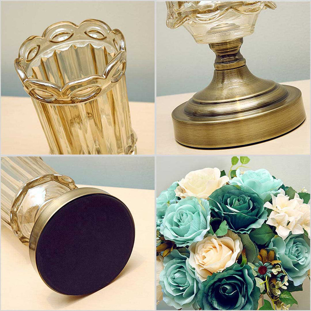 NNEAGS 28.5cm Transparent Glass Flower Vase with Metal Base Filler Vase