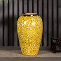NNEAGS 30x19cm Yellow with White Mini Floral Medium Ceramic Flower Vase Elegant Living Room Home Decor