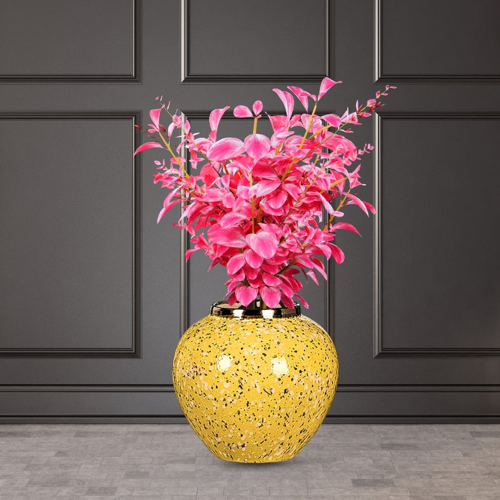 NNEAGS 21x22cm Yellow with White Mini Floral Small Ceramic Flower Vase Elegant Living Room Home Decor