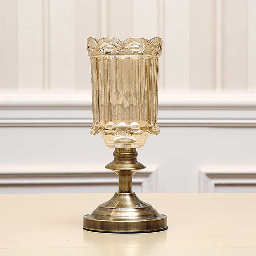 NNEAGS 28.5cm Transparent Glass Flower Vase with Metal Base Filler Vase