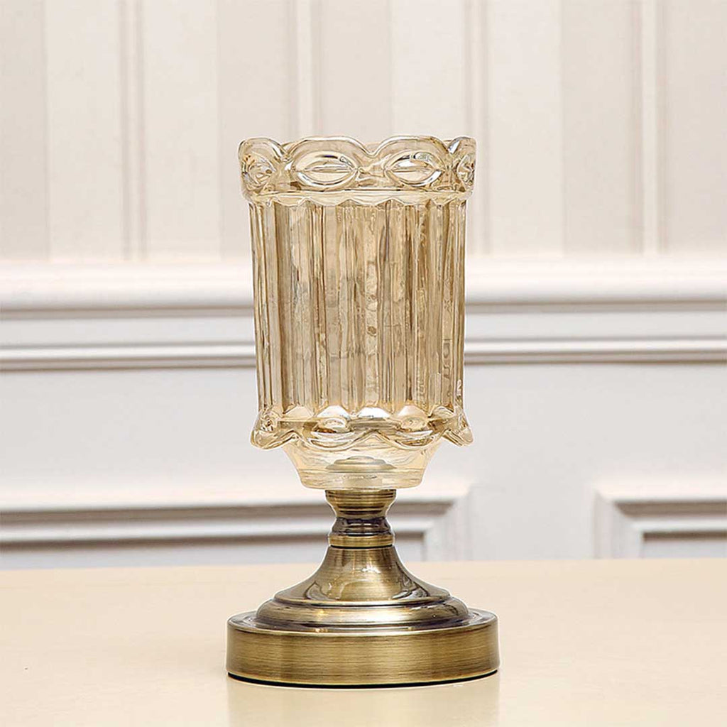 NNEAGS 25cm Transparent Glass Flower Vase with Metal Base Filler Vase