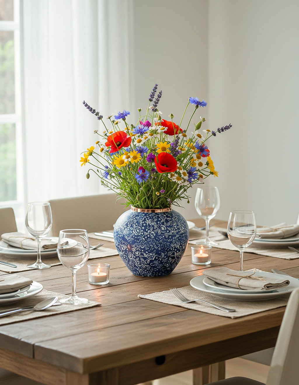 SOGA 21x22cm Blue with White Mini Floral Small Ceramic Flower Vase Elegant Living Room Home Decor