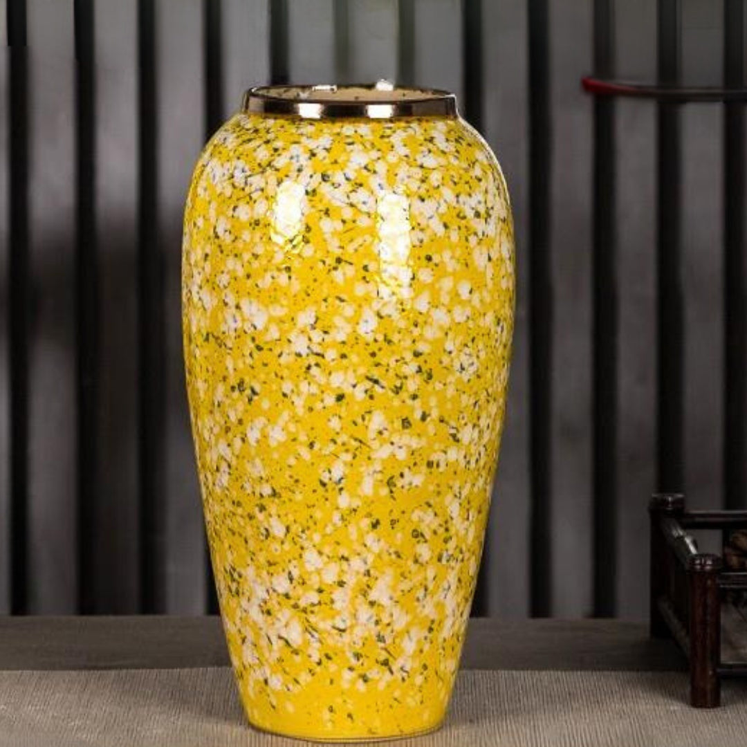 NNEAGS 35x17cm Yellow with White Mini Floral Large Ceramic Flower Vase Elegant Living Room Home Decor