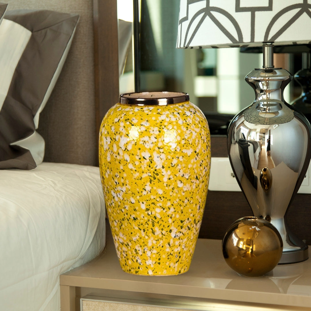 NNEAGS 30x19cm Yellow with White Mini Floral Medium Ceramic Flower Vase Elegant Living Room Home Decor