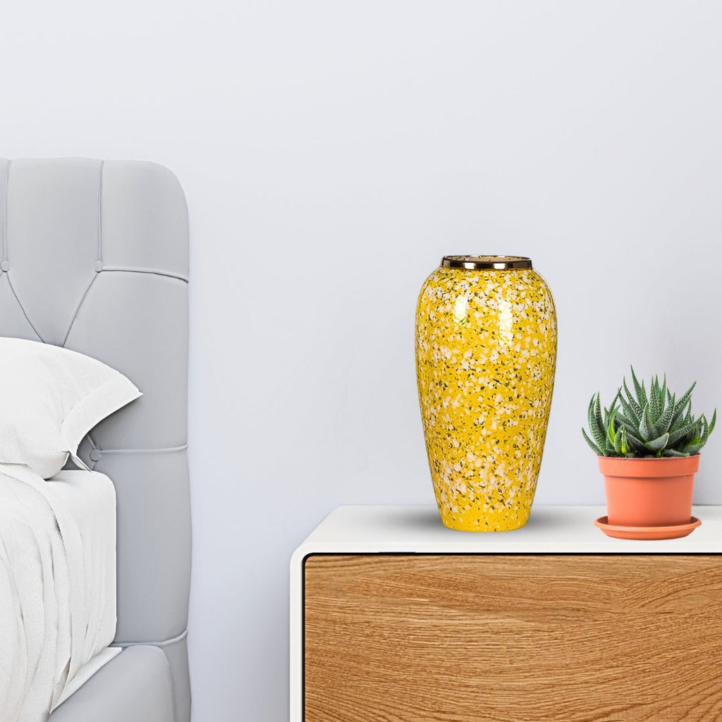 NNEAGS 35x17cm Yellow with White Mini Floral Large Ceramic Flower Vase Elegant Living Room Home Decor