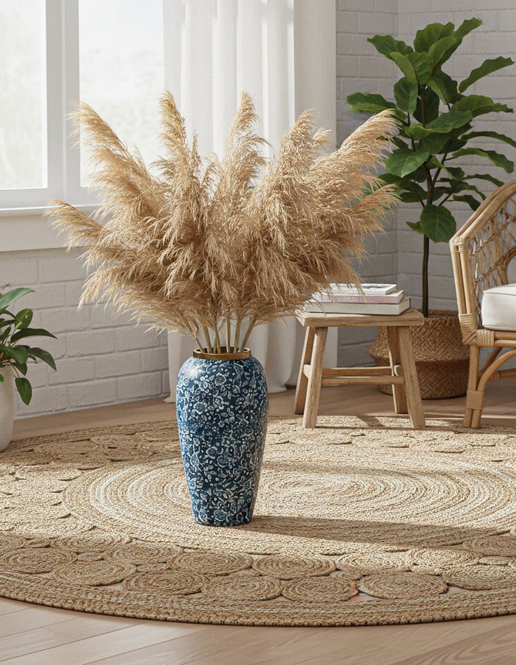 SOGA 35x17cm Blue with White Mini Floral Large Ceramic Flower Vase Elegant Living Room Home Decor
