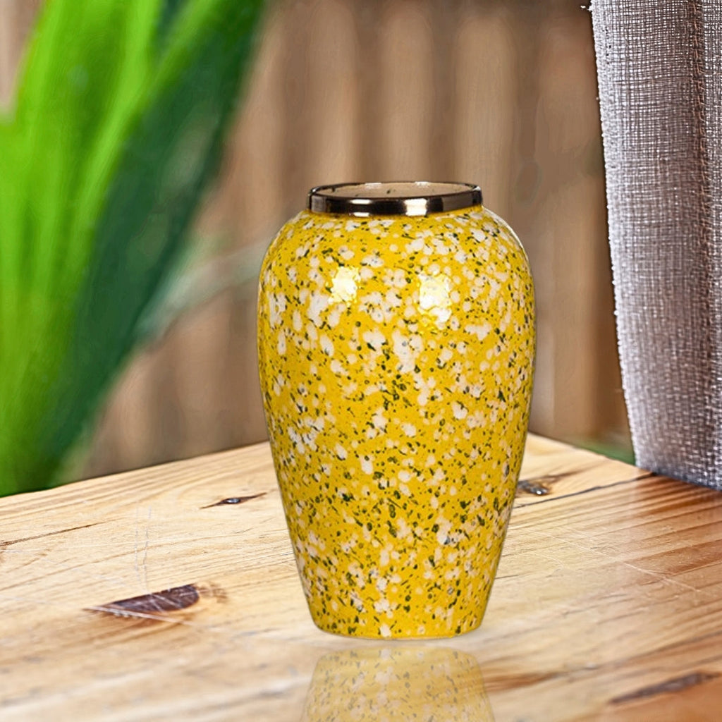 NNEAGS 30x19cm Yellow with White Mini Floral Medium Ceramic Flower Vase Elegant Living Room Home Decor