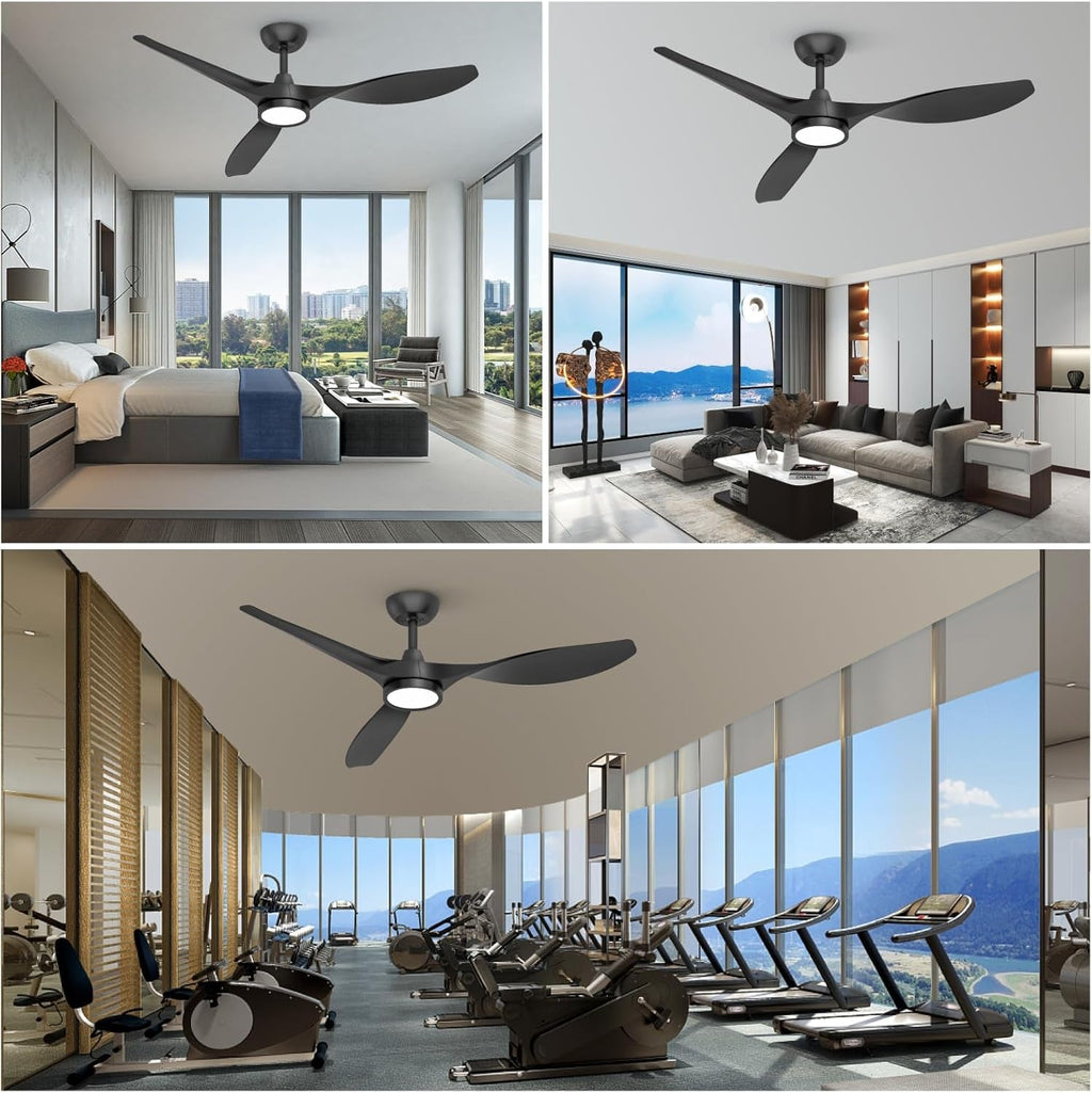 52 Inch Black Ceiling Fan With Remote And Light DC Motor