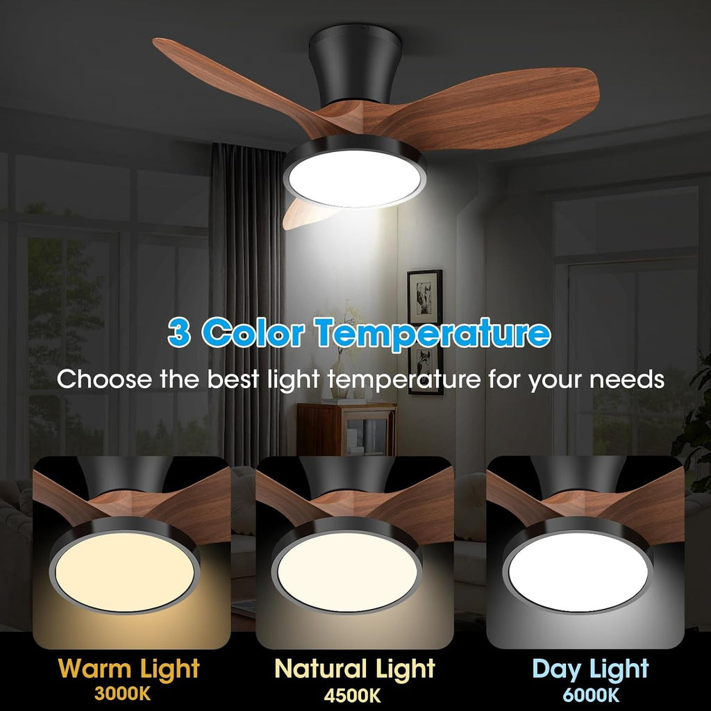 32 Inch Quiet Ceiling Fan With LED Light Remote Control Walnut Finish