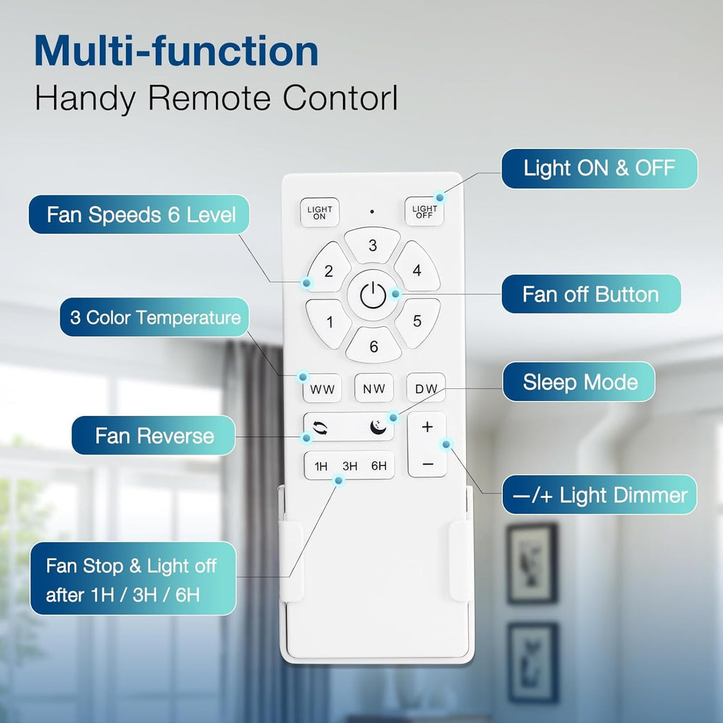 52 Inch Ceiling Fan With Light Remote Control Dimmable LED