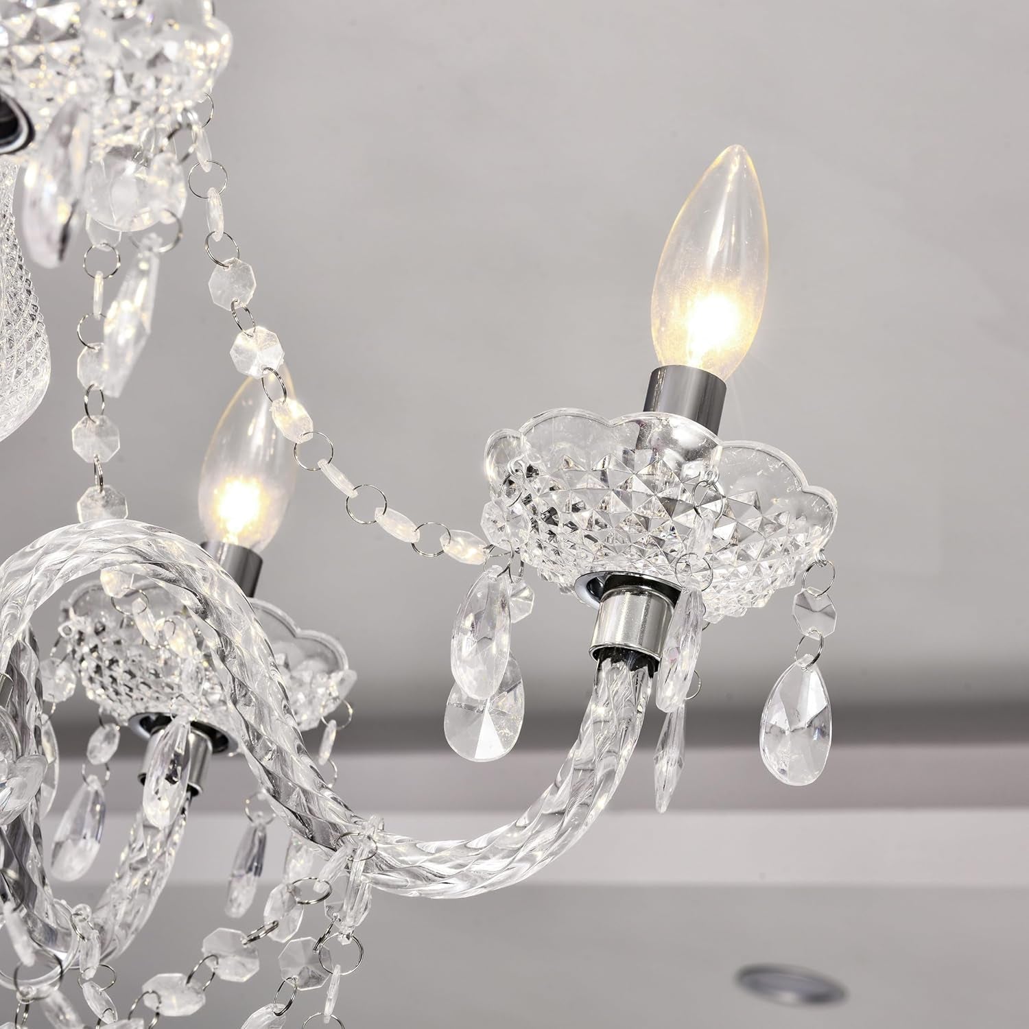 2 Pack 5 Light Crystal Pendant Lights Plug In With Clear Cord And On
