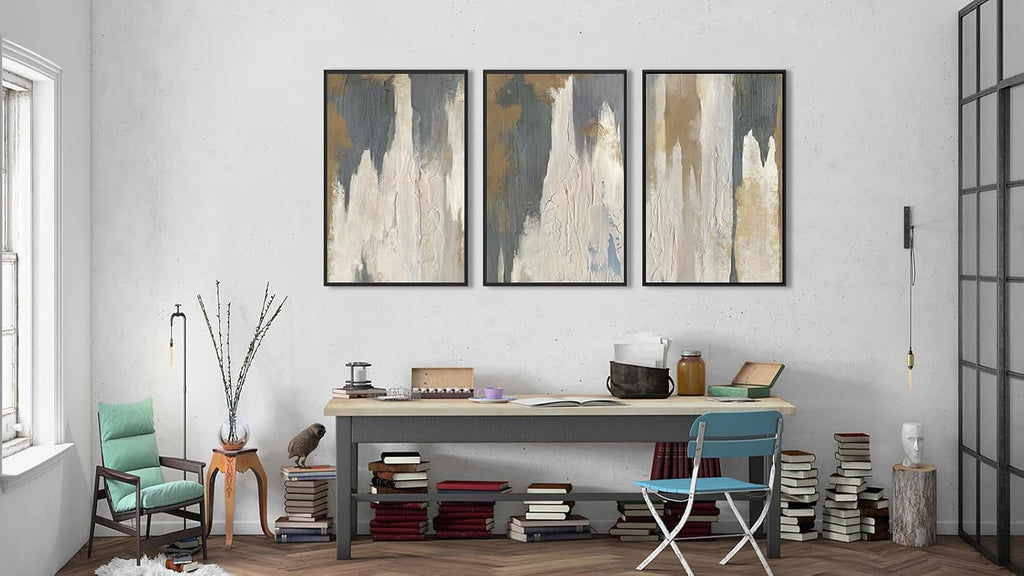 Gray Beige AbstractExpressionist Canvas Wall Art Size16x24