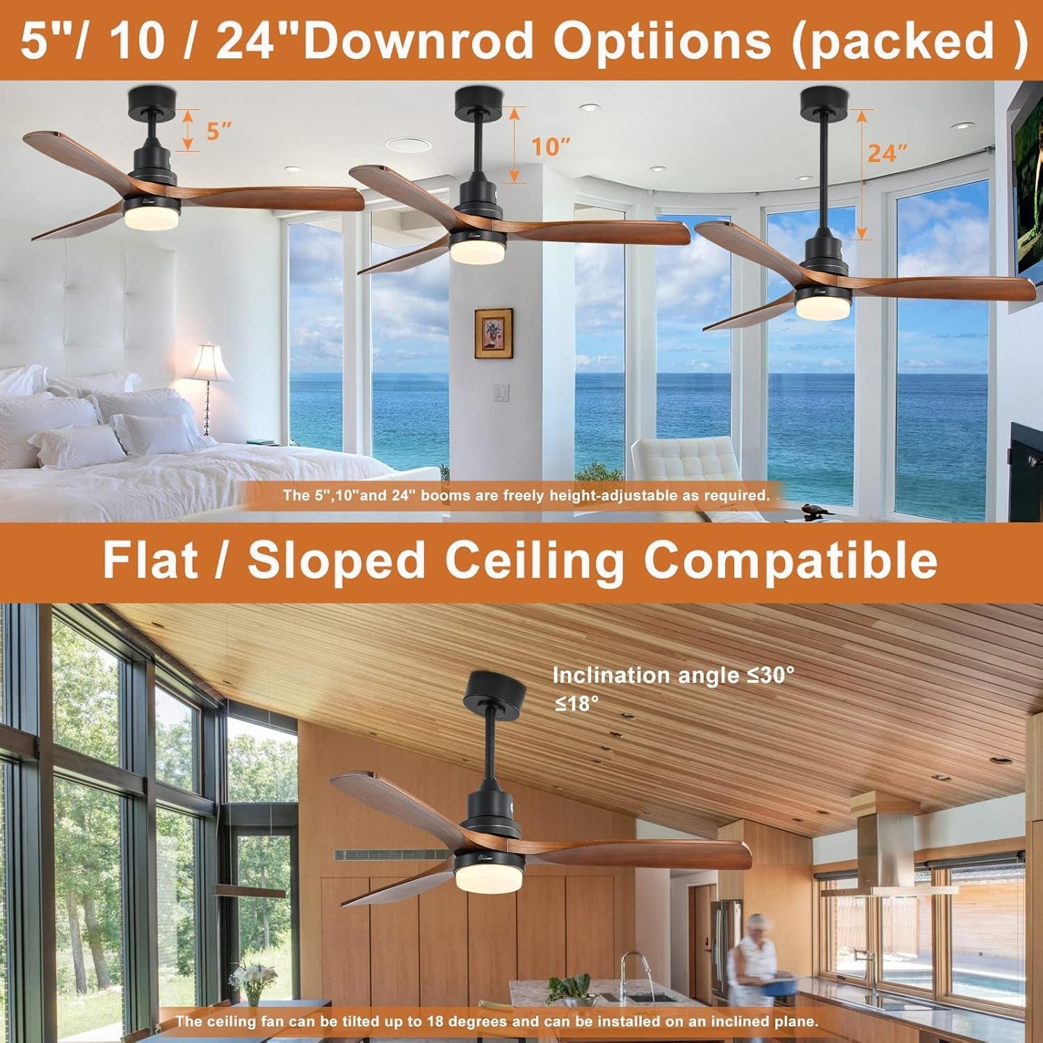 52 Inch Ceiling Fan With Lights Remote Control Matte Black