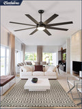 72 Inch Black Outdoor Ceiling Fan With Light And Remote