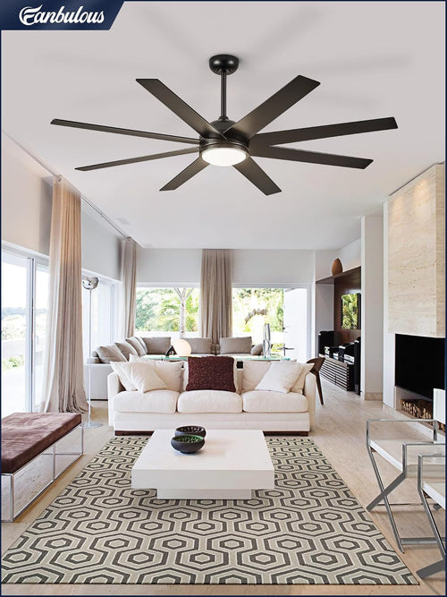 72 Inch Black Outdoor Ceiling Fan With Light And Remote