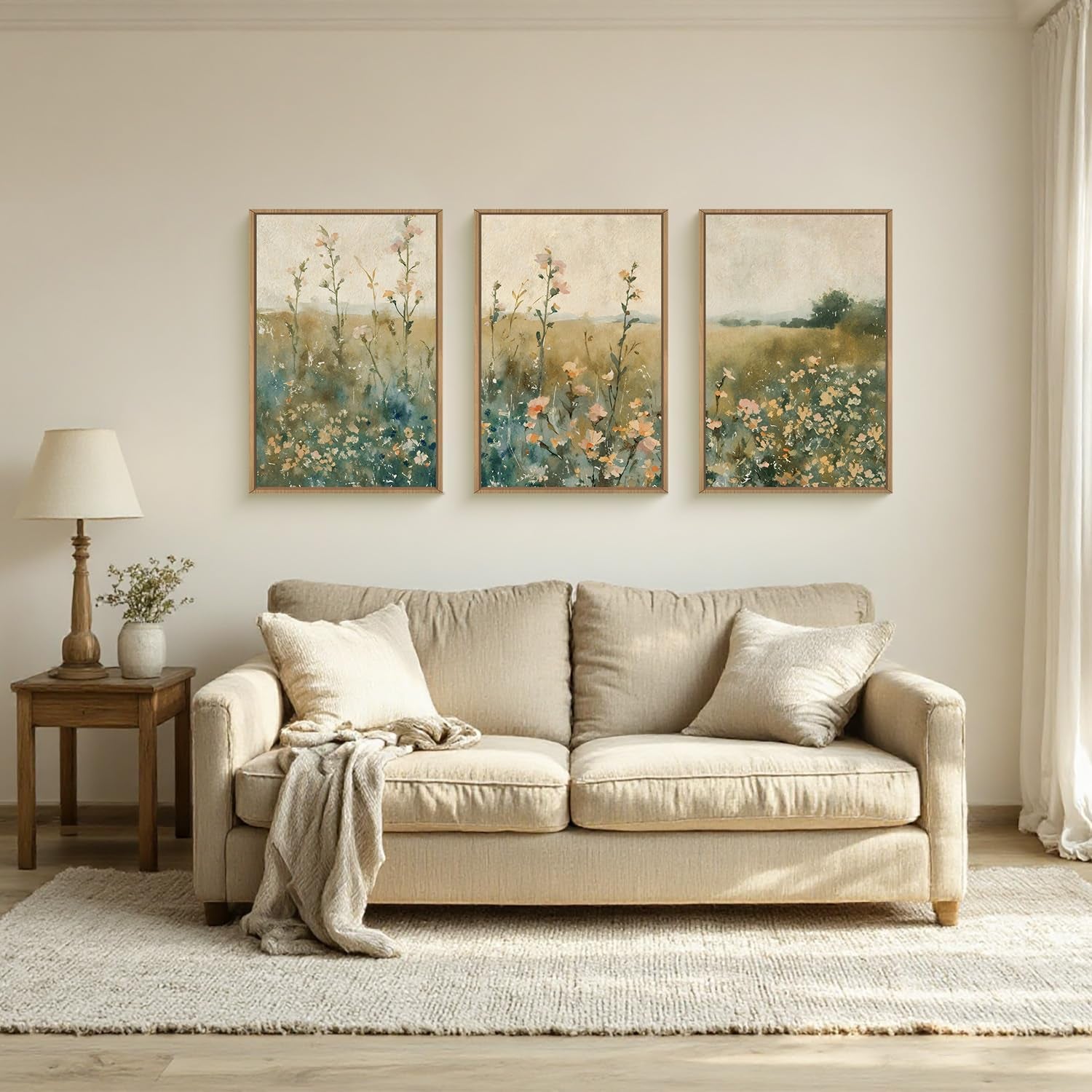 Vintage Wildflower Landscape Wall Art 24x36 Canvas