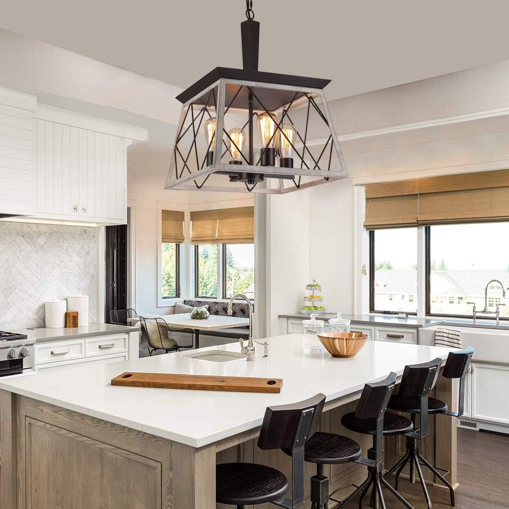 4 Light Farmhouse Vintage Chandelier White Oak Finish