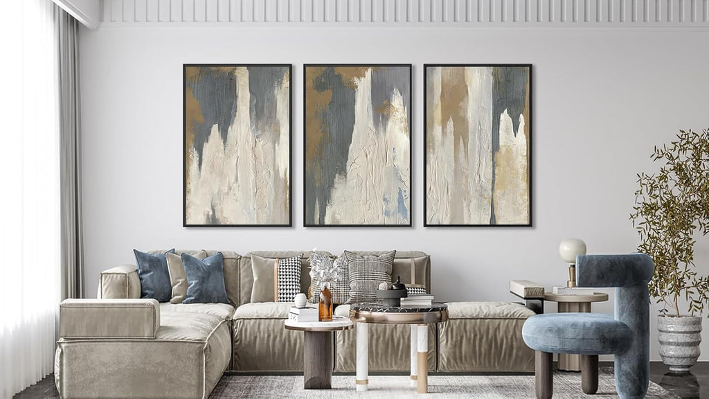 Gray Beige AbstractExpressionist Canvas Wall Art Size16x24