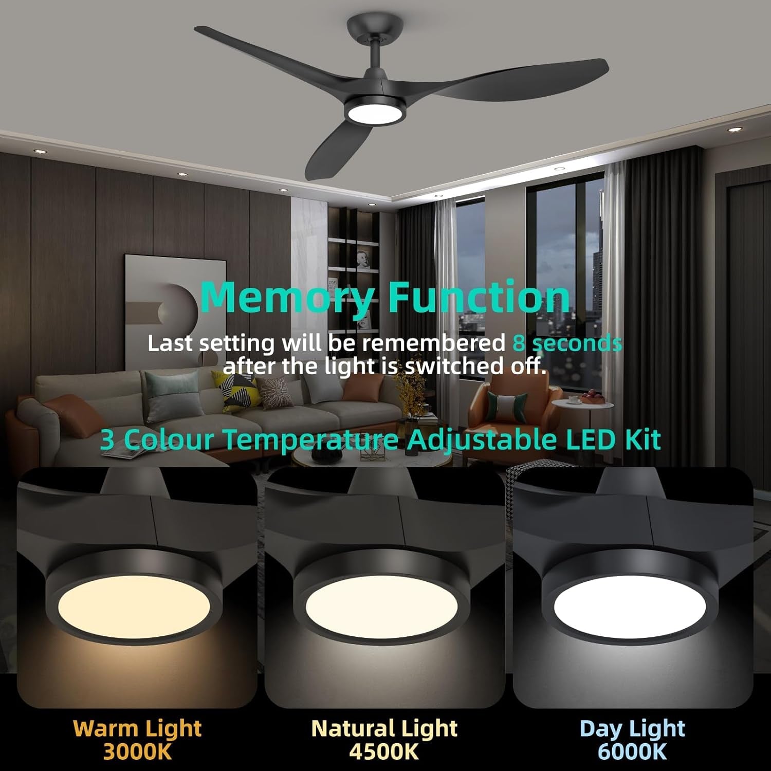 52 Inch Black Ceiling Fan With Remote And Light DC Motor