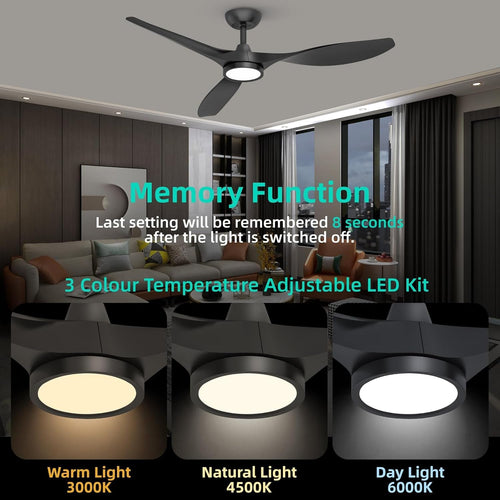 52 Inch Black Ceiling Fan With Remote And Light DC Motor