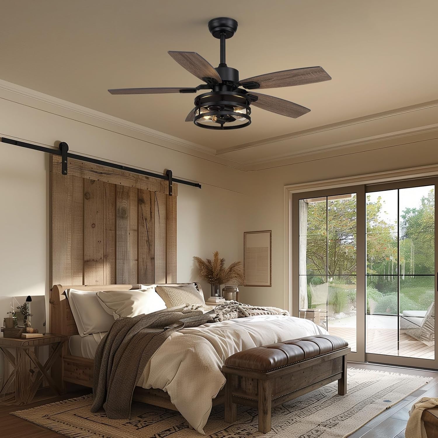 42 Inch Caged Ceiling Fan With Remote Control For Indoor And Outdoor