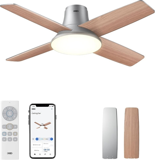 Smart Ceiling Fan 44 Inch Silver With Dimmable LED Light