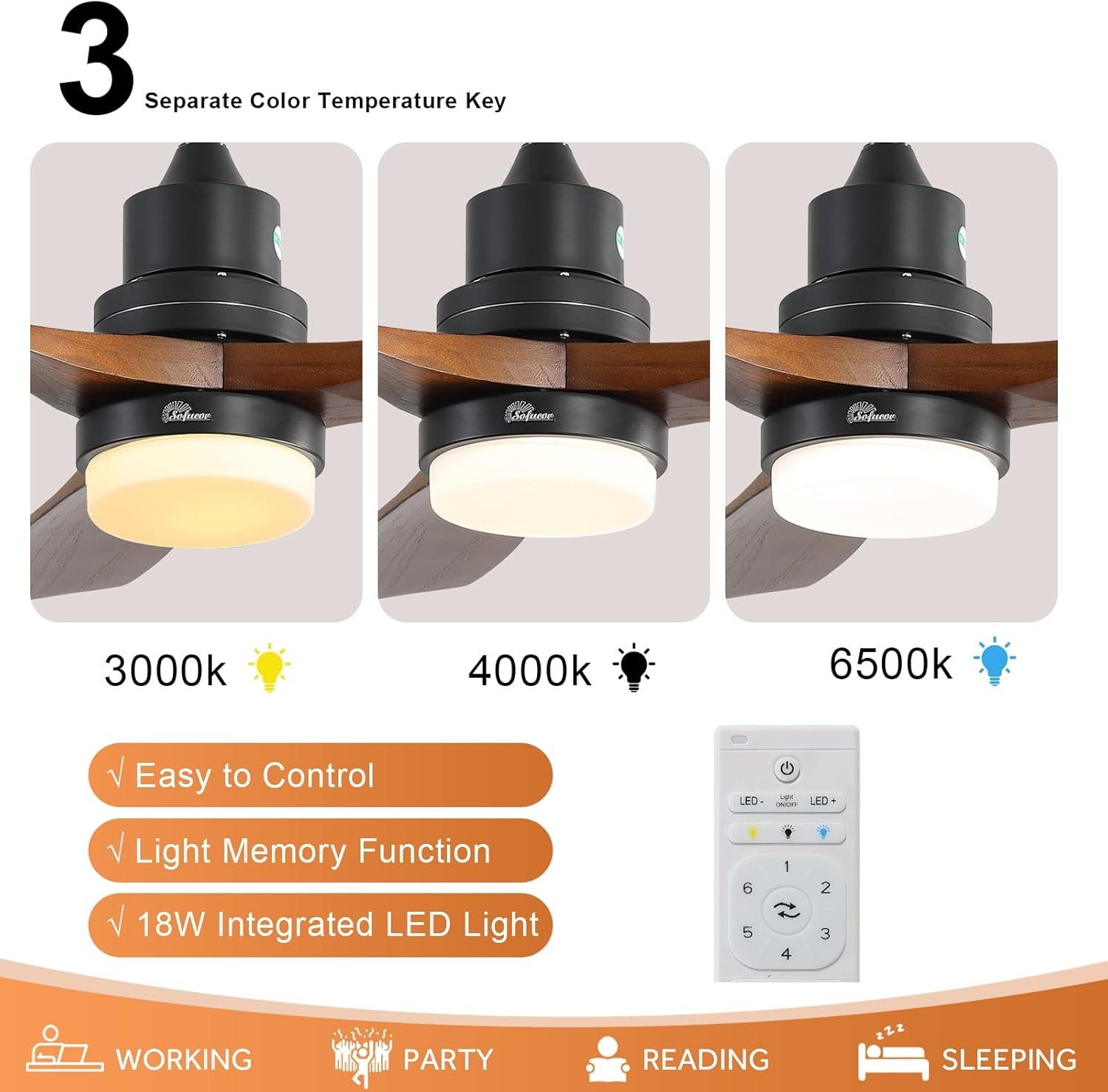 52 Inch Ceiling Fan With Lights Remote Control Matte Black