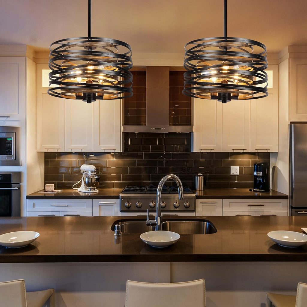 12.6 Rustic Farmhouse Three Light Drum Chandelier Black