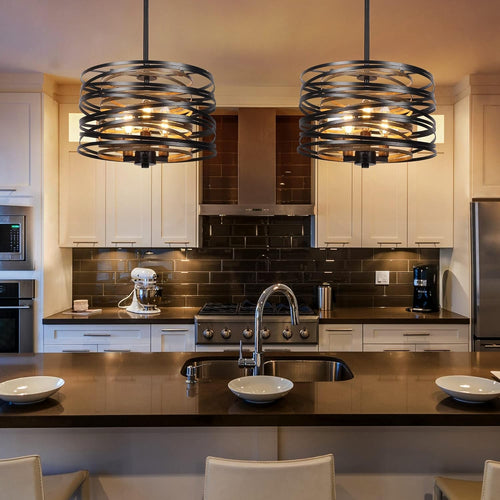 12.6 Rustic Farmhouse Three Light Drum Chandelier Black