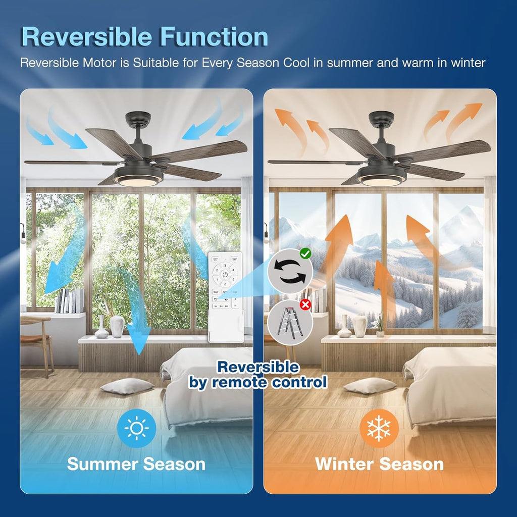 52 Inch Ceiling Fan With Light Remote Control Dimmable LED