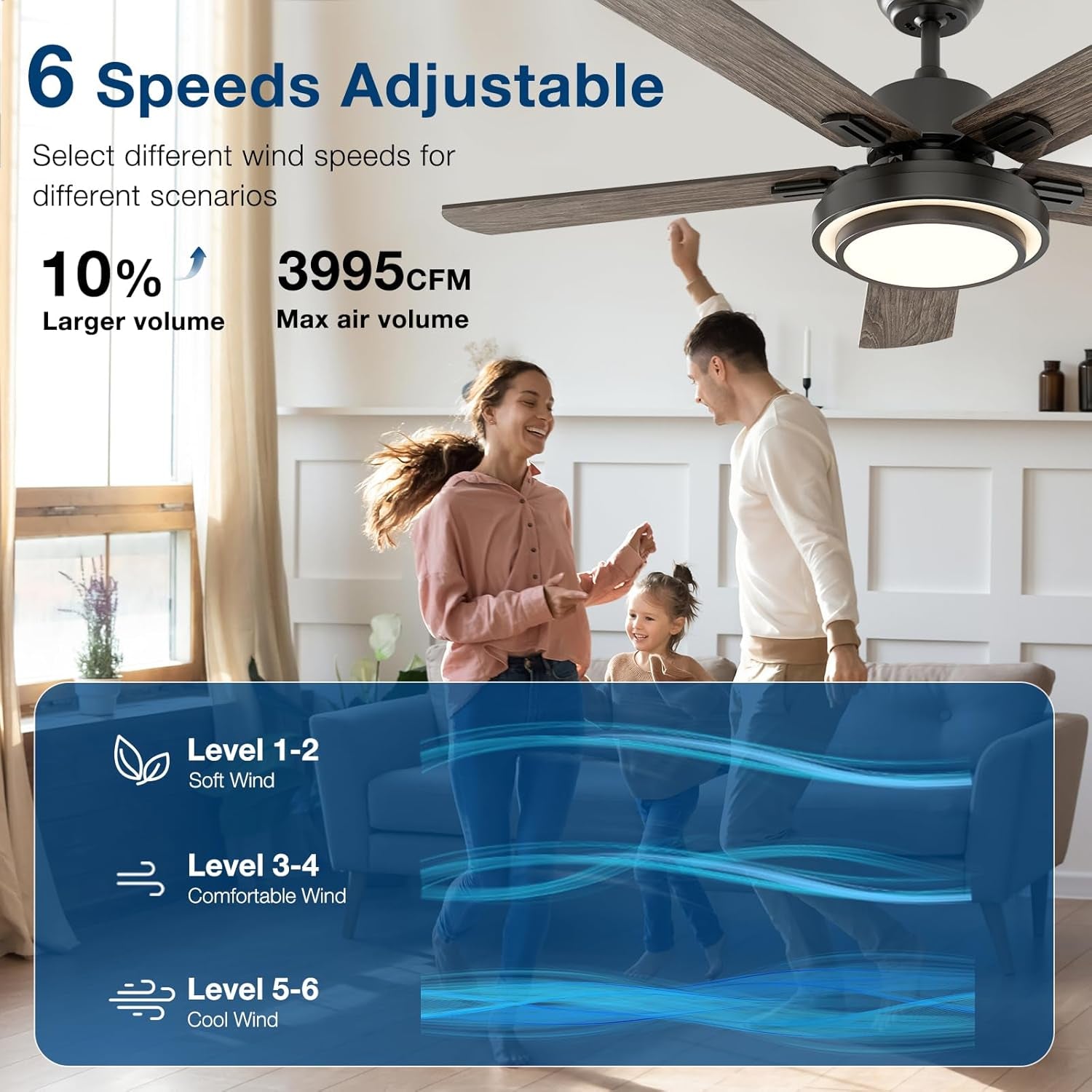 52 Inch Ceiling Fan With Light Remote Control Dimmable LED