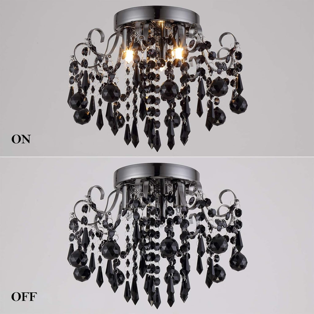 Black Crystal Flush Mount Ceiling Light 3 Light G9