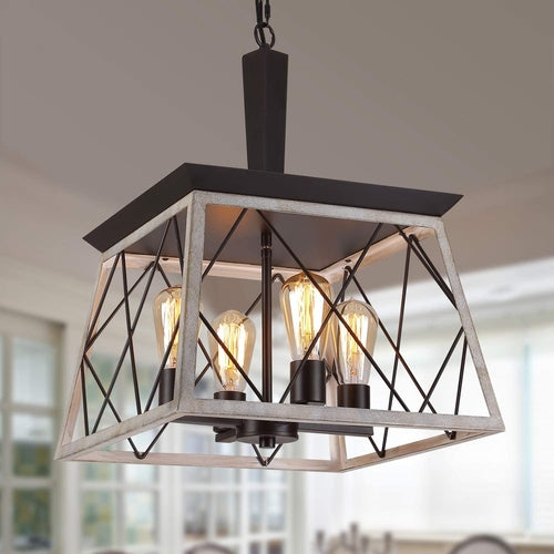 4 Light Farmhouse Vintage Chandelier White Oak Finish