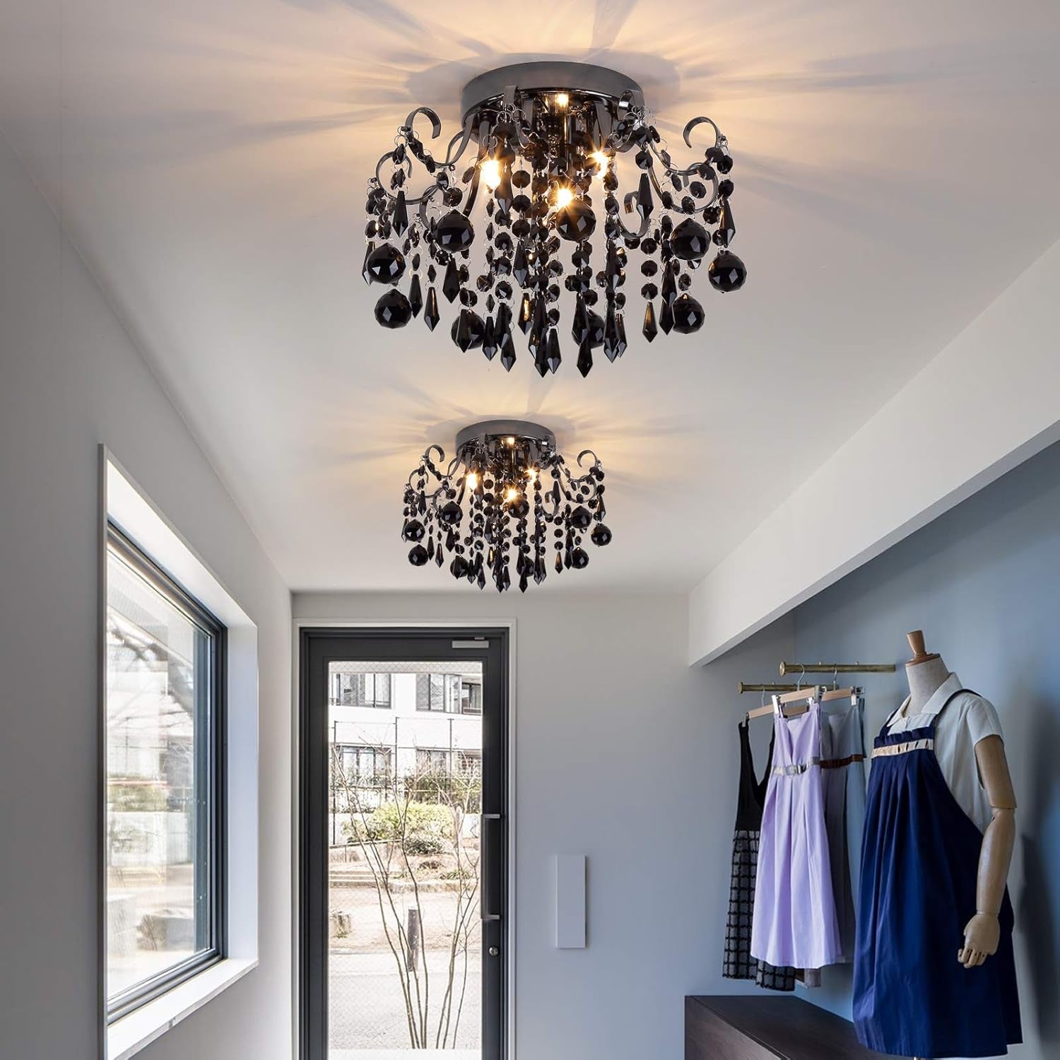 Black Crystal Flush Mount Ceiling Light 3 Light G9