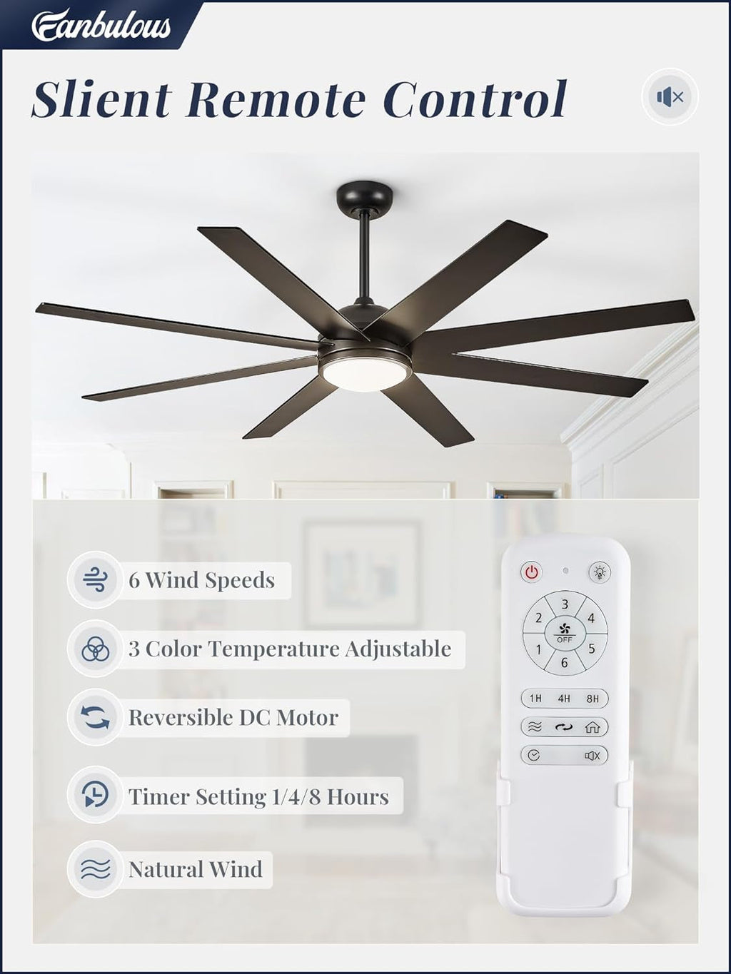 72 Inch Black Outdoor Ceiling Fan With Light And Remote