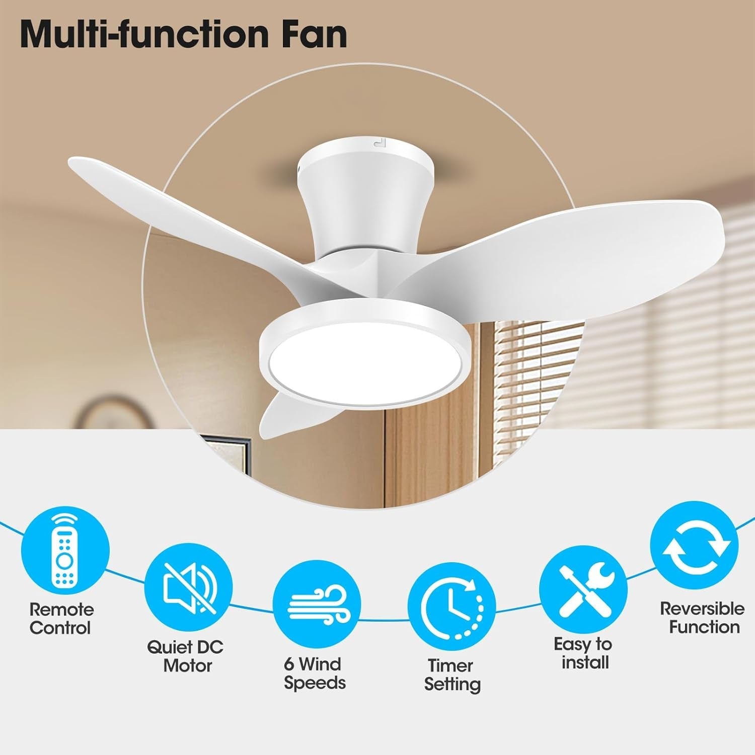 32 Inch Ceiling Fan LED Light Energy Efficient Design