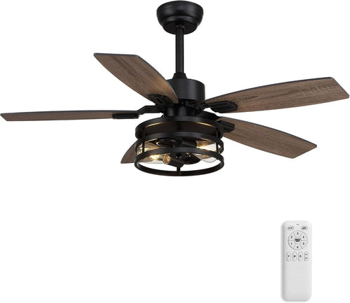 42 Inch Caged Ceiling Fan With Remote Control For Indoor And Outdoor