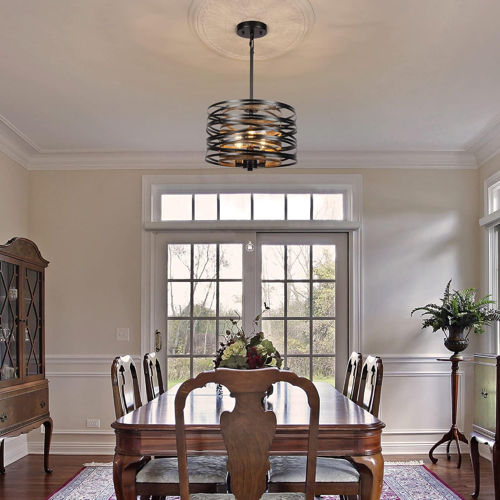 12.6 Rustic Farmhouse Three Light Drum Chandelier Black