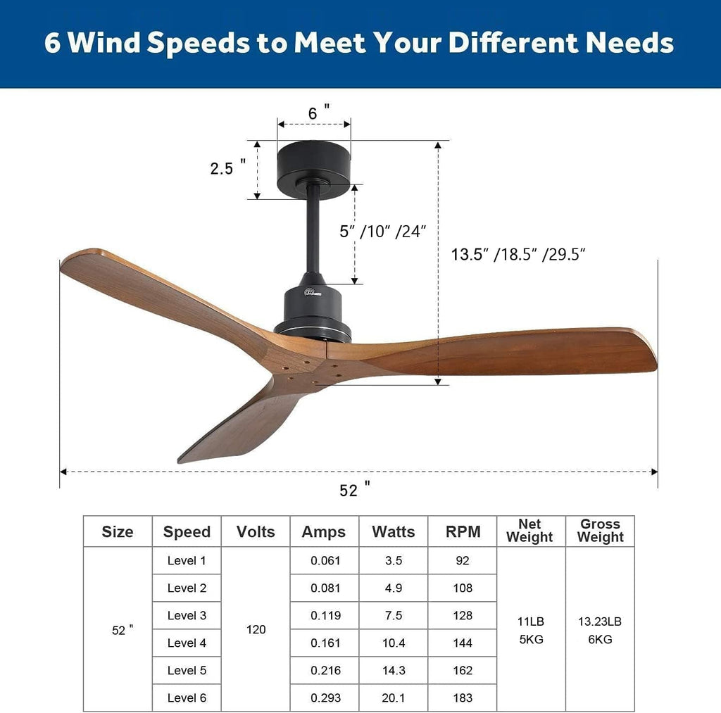 52 Inch Low Profile Ceiling Fan With Remote Indoor Outdoor