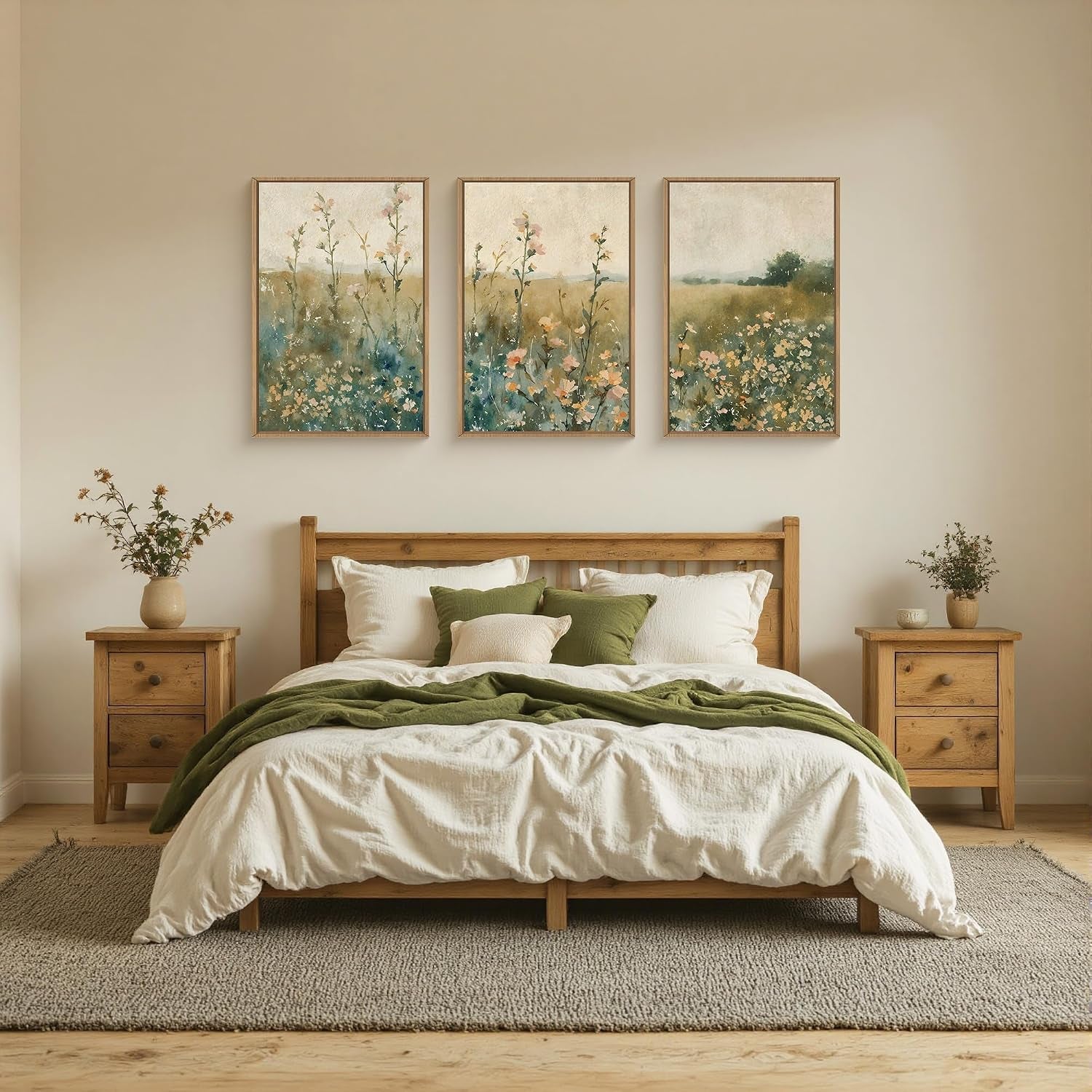 Vintage Wildflower Landscape Wall Art 24x36 Canvas
