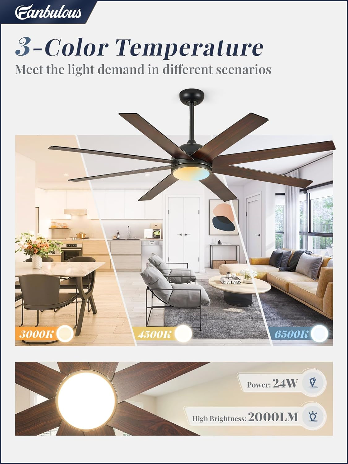72 Inch Black Outdoor Ceiling Fan With Light And Remote