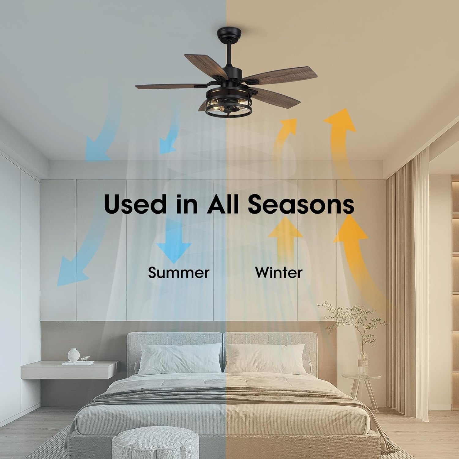 42 Inch Caged Ceiling Fan With Remote Control For Indoor And Outdoor
