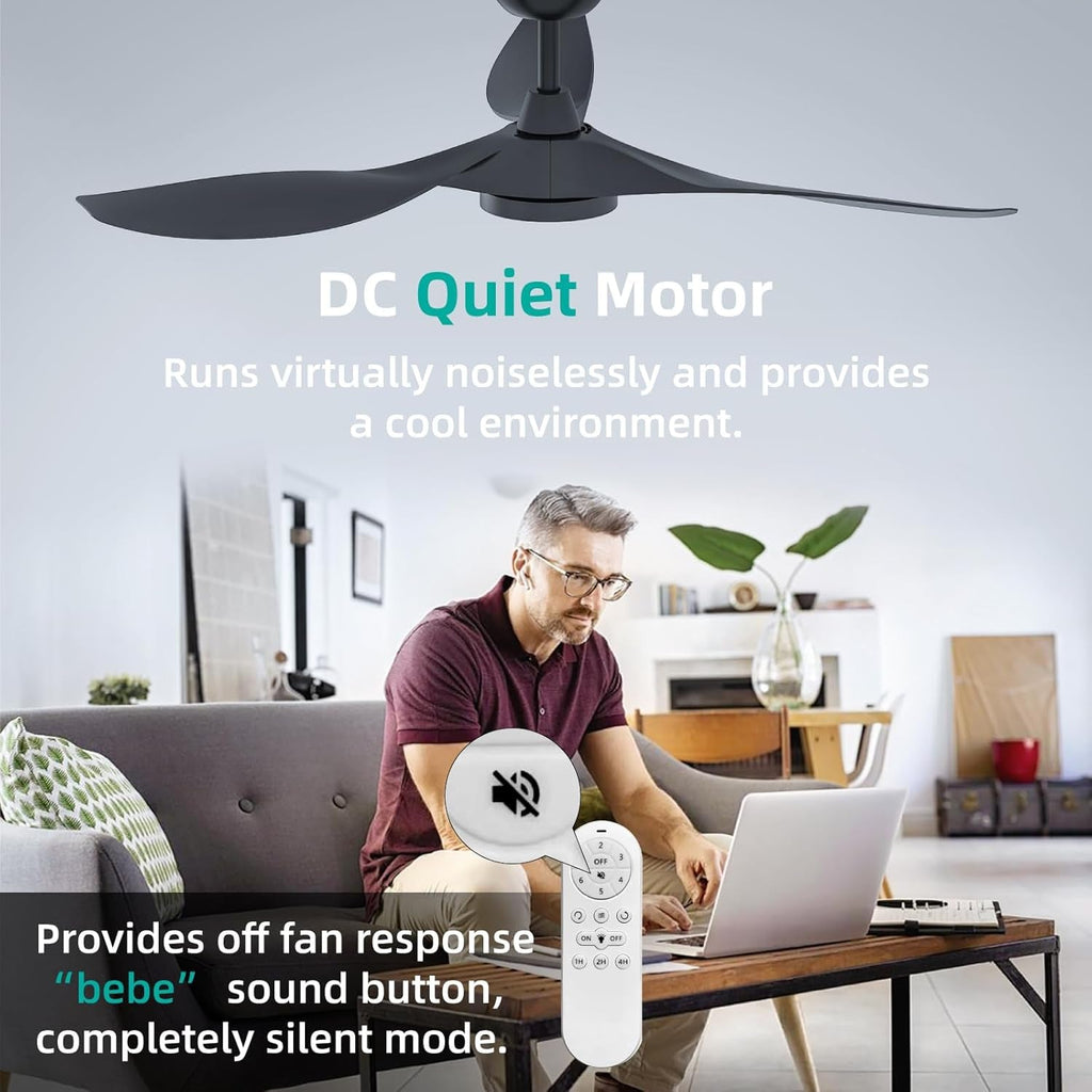 52 Inch Black Ceiling Fan With Remote And Light DC Motor