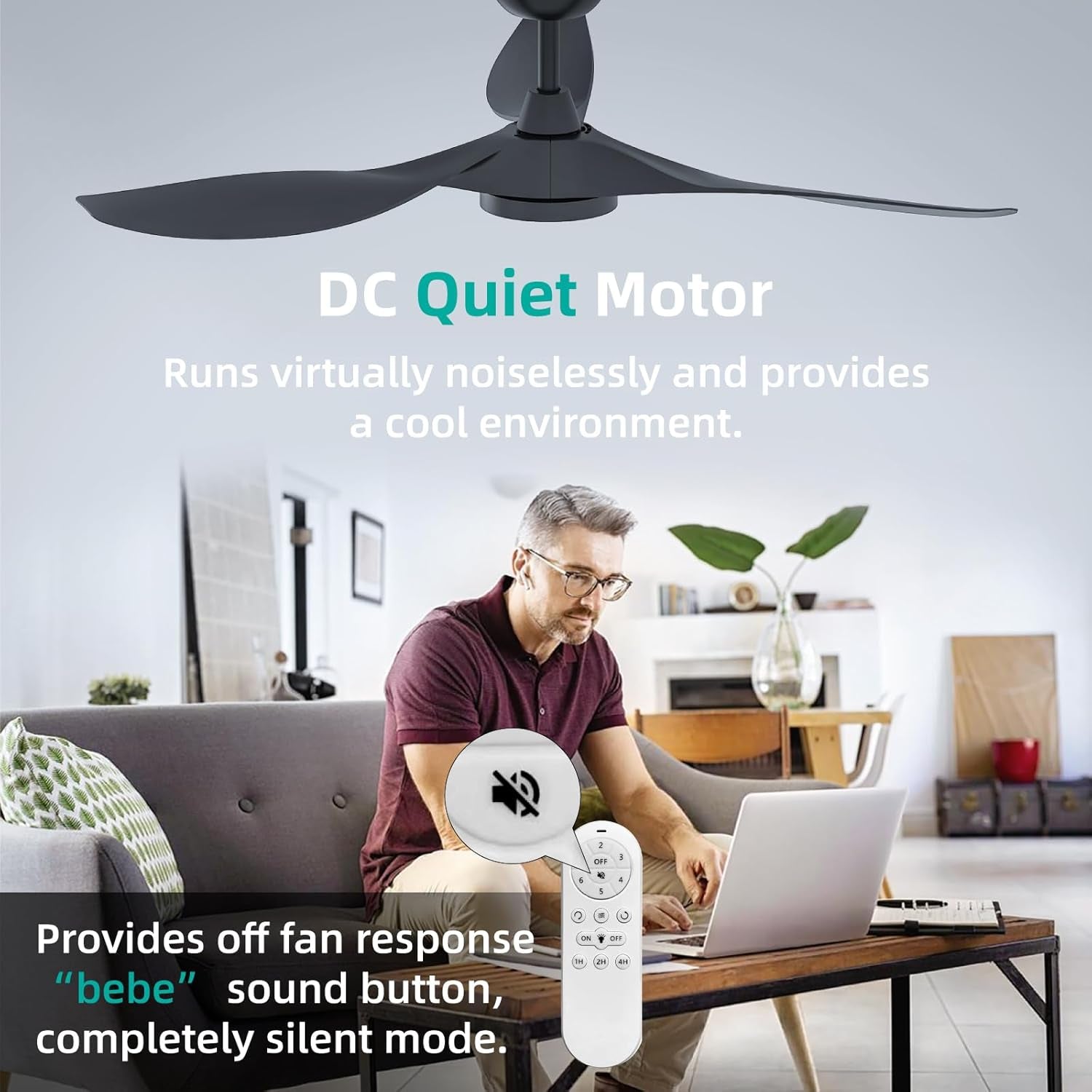 52 Inch Black Ceiling Fan With Remote And Light DC Motor